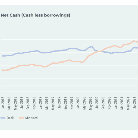 Net Cash of Mid Sized companies on the rise since pandemic. Image Sourced from ThinCats report