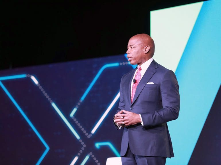 NYC Mayor Eric Adams delivers the opening keynote at Fintech Nexus USA 2022 on May 25, 2022.