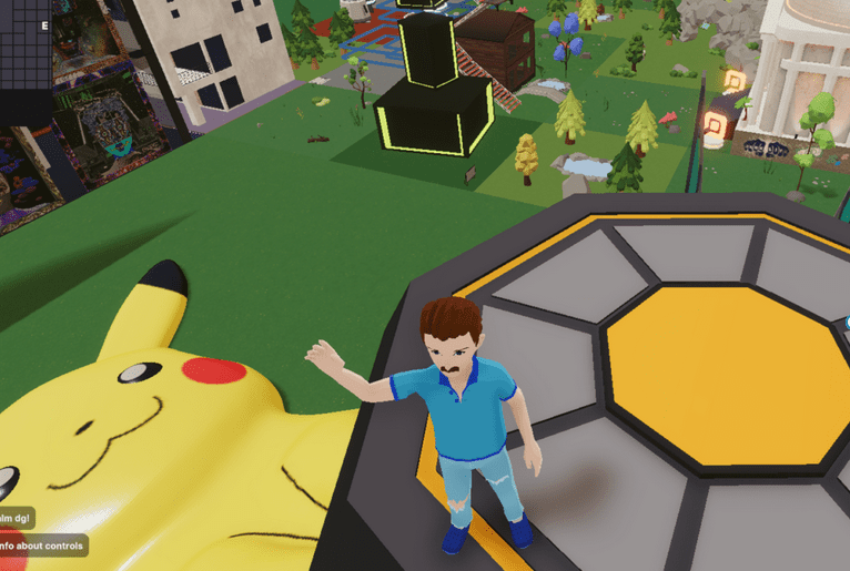 The virtual bank, a 3D landing page nearby a Pikachu Statue and an NFT portrait museum, is a monument to what Quontic bank was, is, and could be, Wallner said.