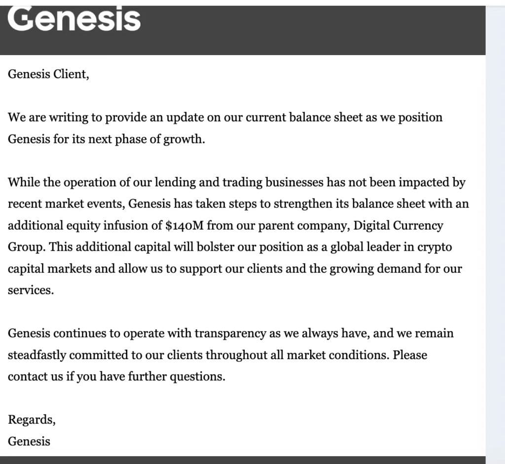 Genesis email to clients
