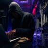Expert cybercriminal gaining illegal access to computer network in data center